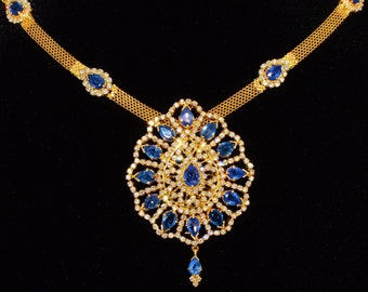 CERTIFIED natural untreated no heat 19.30CTS vvs F G diamond ceylon blue sapphire 18k solid gold pendant brooch cocktail lariat necklace
