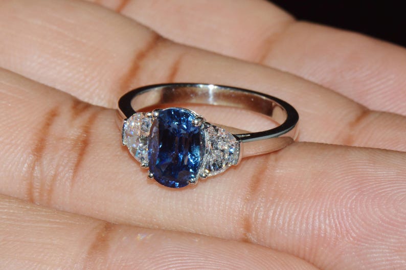 GIA-certifierad värmefri ring med blåklint, blå safir och diamanter, solid 950 platina bild 4