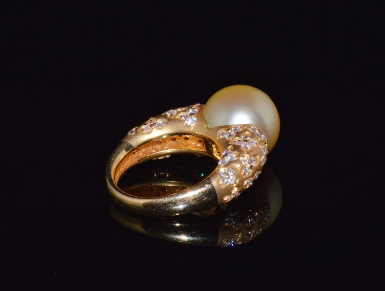 Vintage Pearl Ring Gorgeous Natural 1.31CTS VS F Diamond 13MM South Sea ...