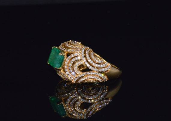 Emerald Ring - Emerald Diamond Ring - Estate Natu… - image 6