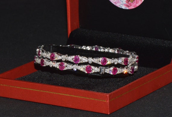 Ruby Diamond Bracelet - Ruby Bangle Pair - Vintag… - image 10