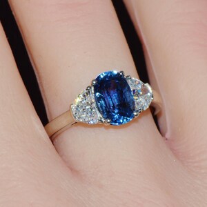 GIA-certifierad värmefri ring med blåklint, blå safir och diamanter, solid 950 platina bild 7