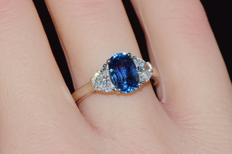 GIA-certifierad värmefri ring med blåklint, blå safir och diamanter, solid 950 platina bild 7