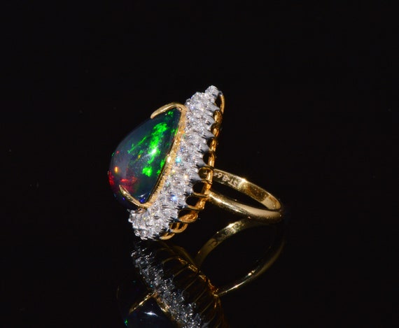 Vintage Opal Ring - Opal Diamond Ring - Estate Na… - image 4