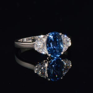 GIA-certifierad värmefri ring med blåklint, blå safir och diamanter, solid 950 platina bild 11
