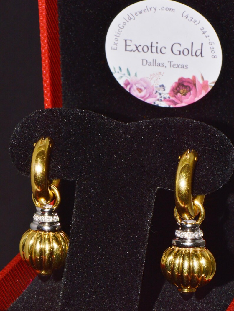 Italian Gold Earrings - Vintage Nuvola Oro Diamond Onyx 750 18K Gold 2-IN-1 Hoop Dangle Drop Earrings - ExoticGoldJewelry image 10