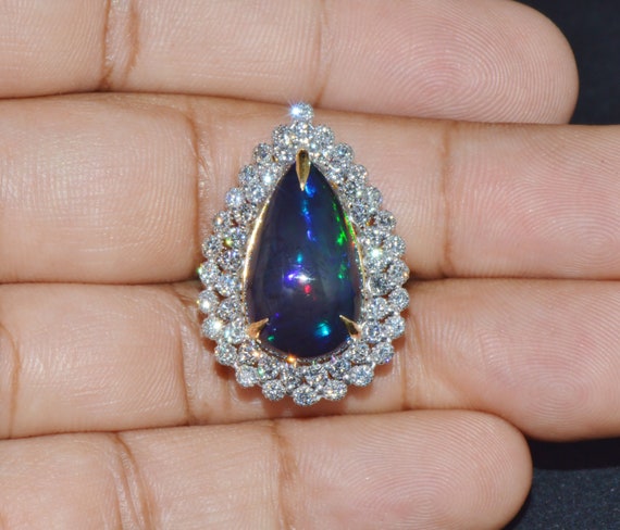 Vintage Opal Ring - Opal Diamond Ring - Estate Na… - image 6