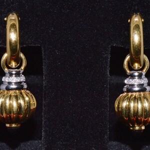 Italian Gold Earrings - Vintage Nuvola Oro Diamond Onyx 750 18K Gold 2-IN-1 Hoop Dangle Drop Earrings - ExoticGoldJewelry image 7