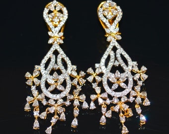 Diamond Chandelier Earrings - Certified Natural 6.01Cts VS G Diamond 18K Solid Gold Dangle Cocktail Riviera Flower Earrings - ExoticGold