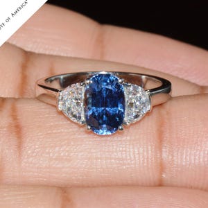 GIA-certifierad värmefri ring med blåklint, blå safir och diamanter, solid 950 platina bild 1