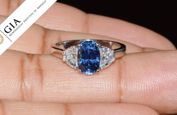 GIA Three-Stone Ring, Certified 2.66 ctw No-Heat Cornflower Blue Sapphire & D IF-VVS1 Diamonds, Solid 950 Platinum Ring