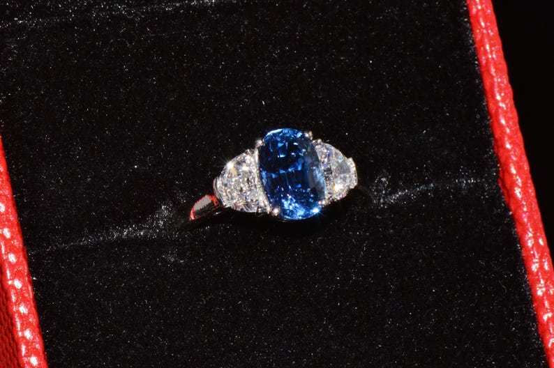 GIA-certifierad värmefri ring med blåklint, blå safir och diamanter, solid 950 platina bild 16