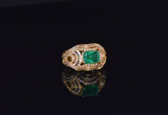 Emerald Ring - Emerald Diamond Ring - Estate Natu… - image 8