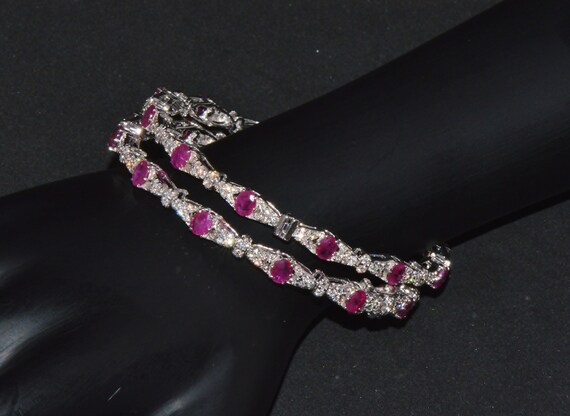 Ruby Diamond Bracelet - Ruby Bangle Pair - Vintag… - image 1