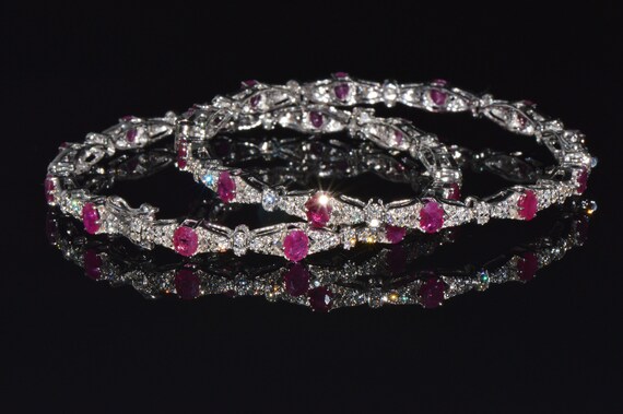 Ruby Diamond Bracelet - Ruby Bangle Pair - Vintag… - image 7