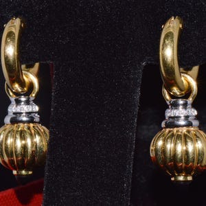 Italian Gold Earrings - Vintage Nuvola Oro Diamond Onyx 750 18K Gold 2-IN-1 Hoop Dangle Drop Earrings - ExoticGoldJewelry image 8