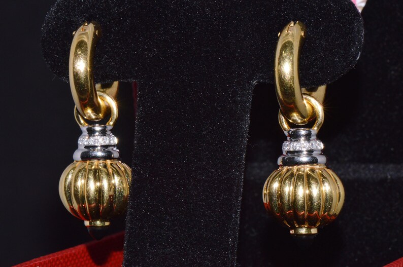 Italian Gold Earrings - Vintage Nuvola Oro Diamond Onyx 750 18K Gold 2-IN-1 Hoop Dangle Drop Earrings - ExoticGoldJewelry image 8