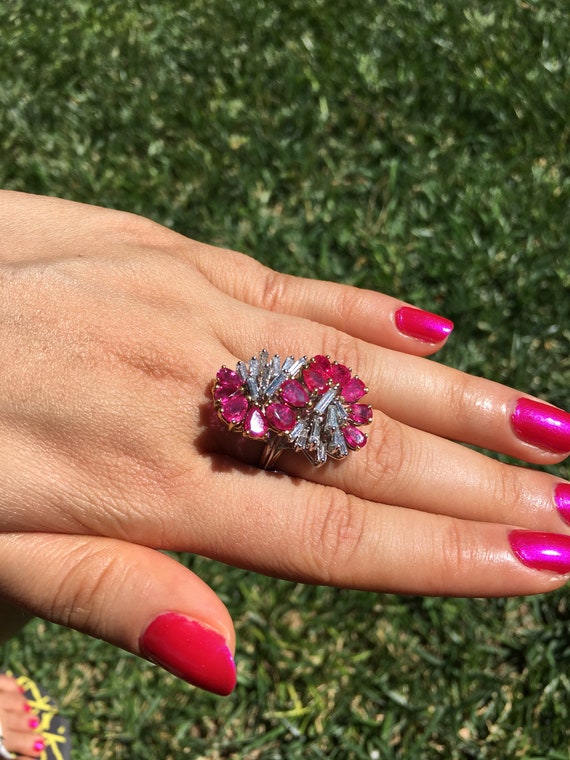 Ruby Diamond Ring - Ruby Ring - Estate Vintage Na… - image 3