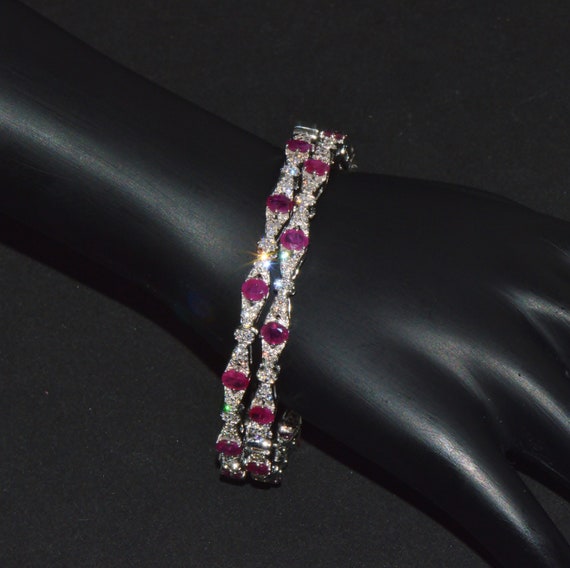 Ruby Diamond Bracelet - Ruby Bangle Pair - Vintag… - image 3