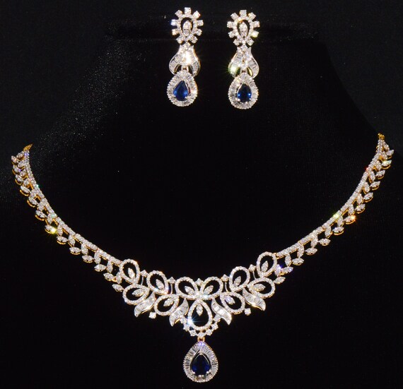 Sapphire Diamond Set Sapphire Necklace Diamond Necklace | Etsy