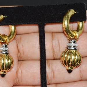 Italian Gold Earrings - Vintage Nuvola Oro Diamond Onyx 750 18K Gold 2-IN-1 Hoop Dangle Drop Earrings - ExoticGoldJewelry image 6