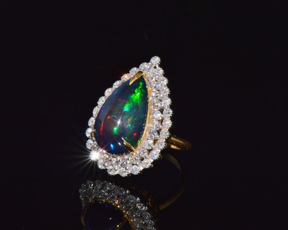 Vintage Opal Ring - Opal Diamond Ring - Estate Na… - image 1