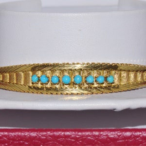 Vintage Gold Bracelet - 18K Gold Bracelet - Estate Natural Blue Turquoise Solid 750 Yellow Gold Snake Chain Bangle Bracelet - ExoticGold