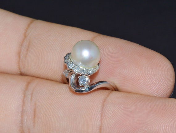 Vintage Pearl Ring - Gorgeous Natural 0.25cts VS … - image 8