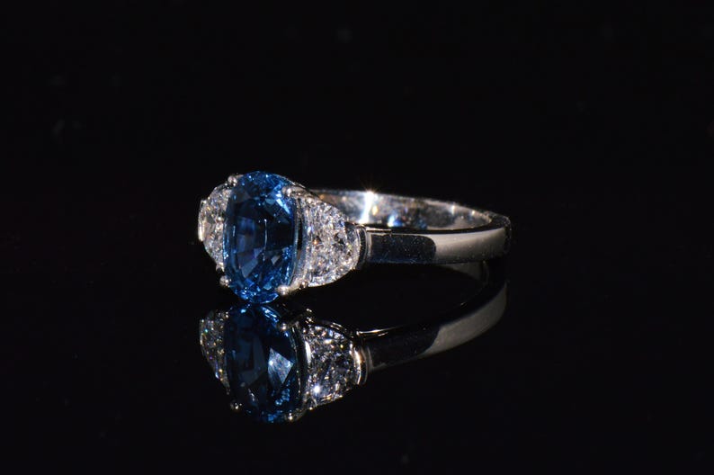GIA-certifierad värmefri ring med blåklint, blå safir och diamanter, solid 950 platina bild 8