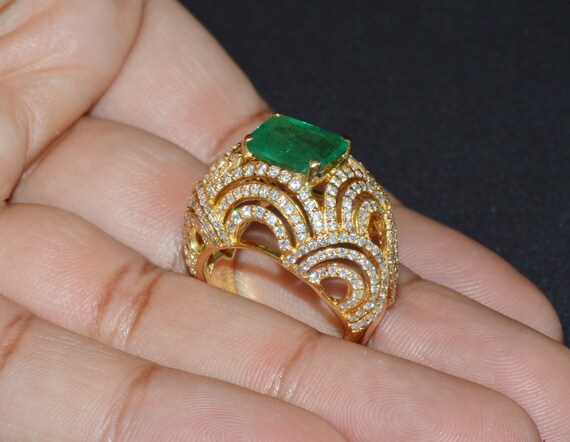Emerald Ring - Emerald Diamond Ring - Estate Natu… - image 2