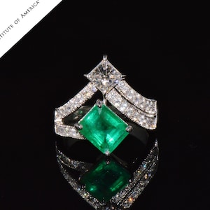 GIA Certified 4.87CT Emerald & Diamond Toi et Moi Ring | 18K White Gold Cocktail Ring | VS G Diamond | Vintage Style Engagement Ring