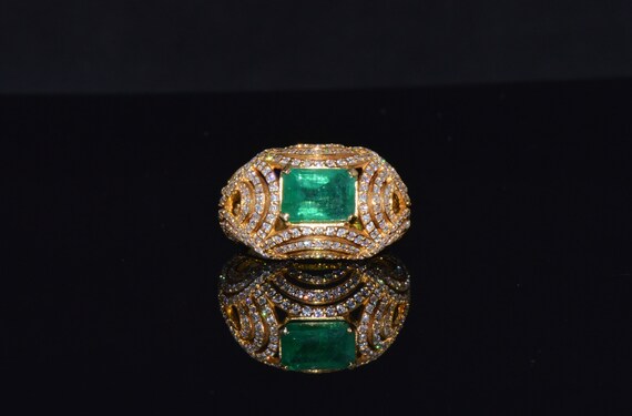 Emerald Ring - Emerald Diamond Ring - Estate Natu… - image 5