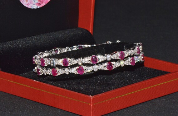 Ruby Diamond Bracelet - Ruby Bangle Pair - Vintag… - image 9