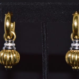 Italian Gold Earrings - Vintage Nuvola Oro Diamond Onyx 750 18K Gold 2-IN-1 Hoop Dangle Drop Earrings - ExoticGoldJewelry image 9