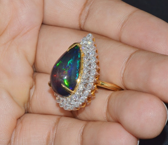 Vintage Opal Ring - Opal Diamond Ring - Estate Na… - image 8