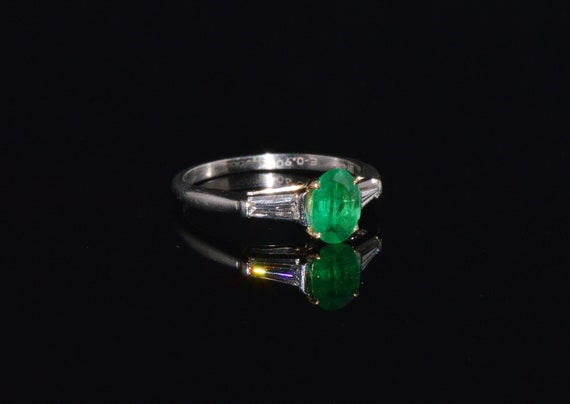 Emerald Diamond Ring - Vintage Emerald Ring - Nat… - image 1