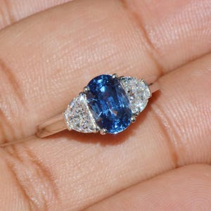 GIA-certifierad värmefri ring med blåklint, blå safir och diamanter, solid 950 platina bild 3