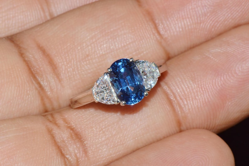 GIA-certifierad värmefri ring med blåklint, blå safir och diamanter, solid 950 platina bild 3