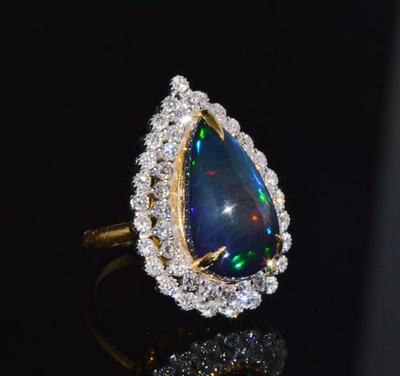 Vintage Opal Ring - Opal Diamond Ring - Estate Na… - image 5