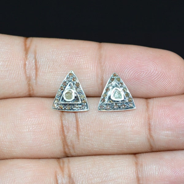 Pendientes de diamantes - pendientes pequeños - pendientes de la finca - Art Deco Victorian 14K oro plata rosa corte europeo diamante solitario aretes