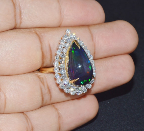 Vintage Opal Ring - Opal Diamond Ring - Estate Na… - image 10