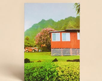 Postal de Kualoa Ranch, Hawái – Postal de viaje a Oahu, recuerdo hawaiano, impresión de paisaje tropical, postal retro de Hawái