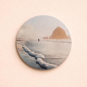 Cannon Beach Magnet – Oregon Coast Souvenir, Pacific Northwest Art Gift, Haystack Rock Fridge Magnet, Beach Decor (10cm x 10cm) image 1