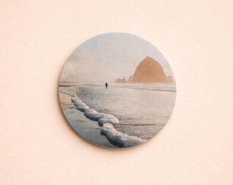 Haystack Rock Sunset Magnet, Cannon Beach Oregon Coast Art, Solitary Walk Beach Photo Gift, PNW Fridge Magnet