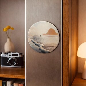 Cannon Beach Magnet – Oregon Coast Souvenir, Pacific Northwest Art Gift, Haystack Rock Fridge Magnet, Beach Decor (10cm x 10cm) image 3
