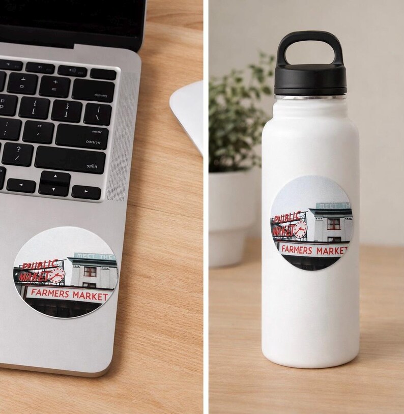 Pike Place Market Sticker, Seattle Souvenir Vinyl Decal for Water Bottle Laptop Journal, Washington PNW Gift image 4