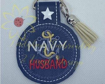 Navy Husband Key Fob Embroidery Design