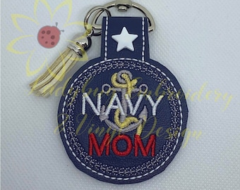 Navy Mom Key Fob Embroidery Design