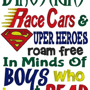 Dinosaurs Race Cars & Super Heroes Reading Pillow Verse