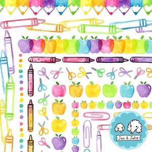 Bordes de acuarela con arcoíris para la escuela, imágenes prediseñadas para profesores, imágenes prediseñadas de regreso a clases, manzana, crayón, decoración del aula, boletín informativo de la clase PNG